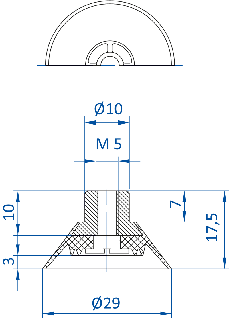 Размеры плоской вакуумной присоски FIPA серии SFU-S 150.030.031
